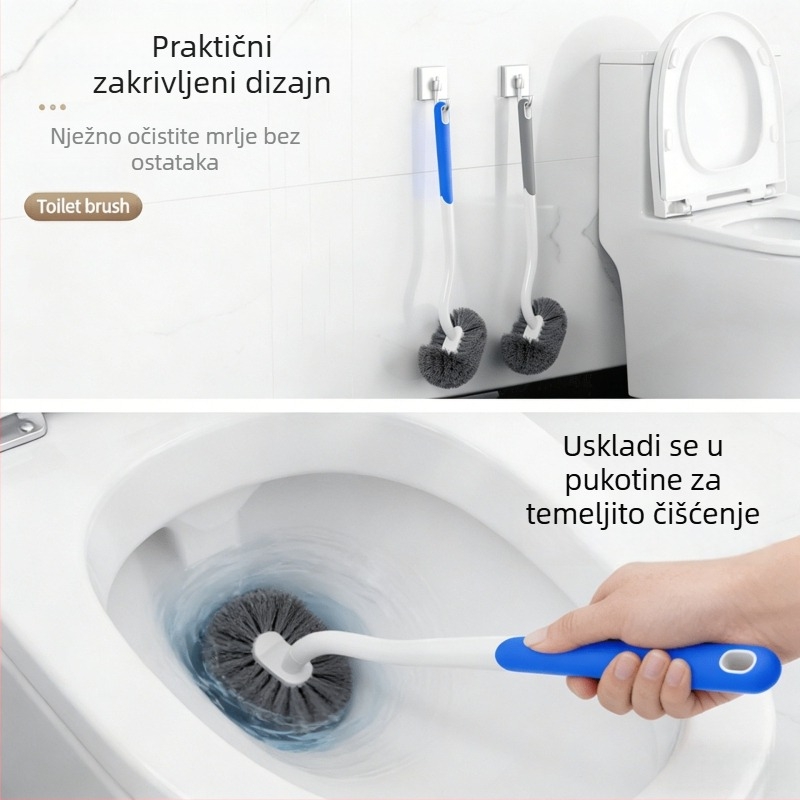 Toaletna četka s dugim držalom, mekanim vlaknima, zidna, plastična