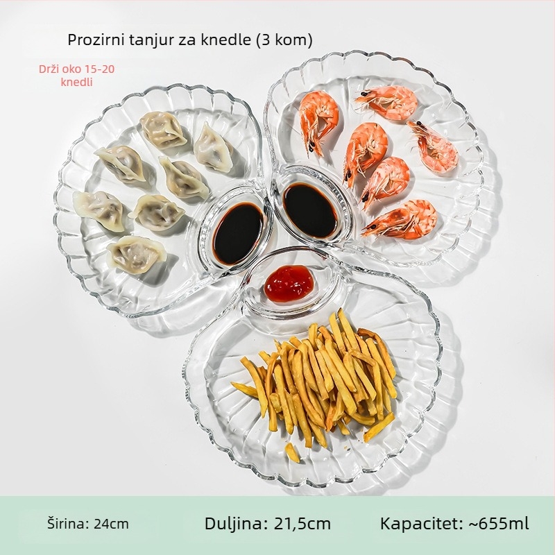 Tanjor za knedle s posudom za ocat, stakleni tanjur za knedle s odjeljivim dizajnom školjke, kreativni pladanj za voće (Oblik: sektor; Materijal: svilnato cvijeće; Mikrotalasna: nije dostupno)