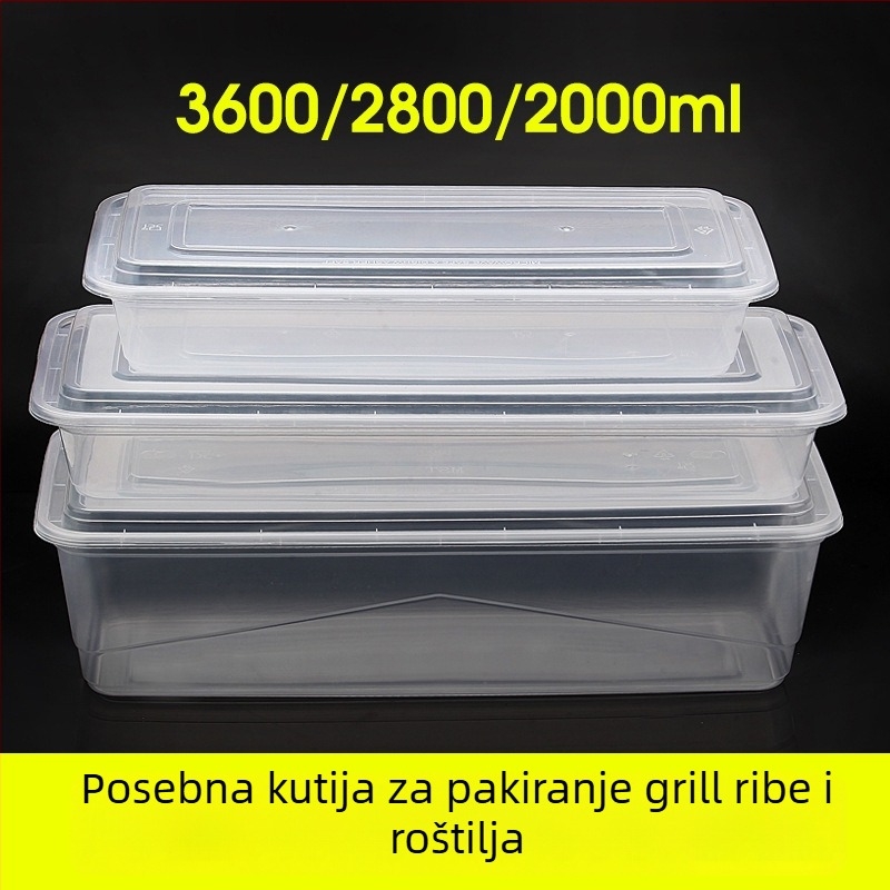 Pravougaonjska jednokratna kutija za obrok za ražnjeve od pečene ribe, plastična, mikrovalna kompatibilna, 150 setova, Messtin Mercy