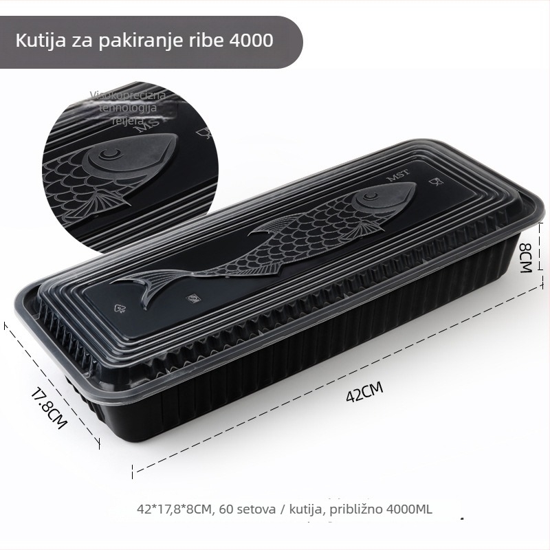 Pravougaonjska jednokratna kutija za obrok za ražnjeve od pečene ribe, plastična, mikrovalna kompatibilna, 150 setova, Messtin Mercy