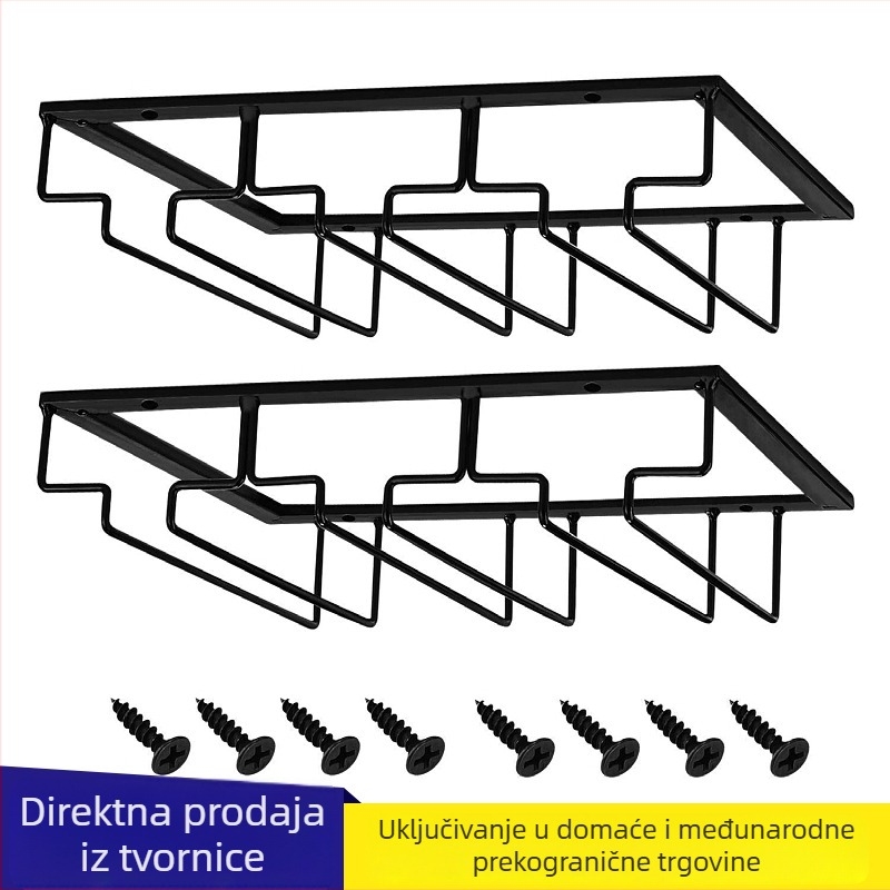 Željezni zidni držač za čaše za vino s invertiranim držačem, 3–5 utora, prilagodljiv