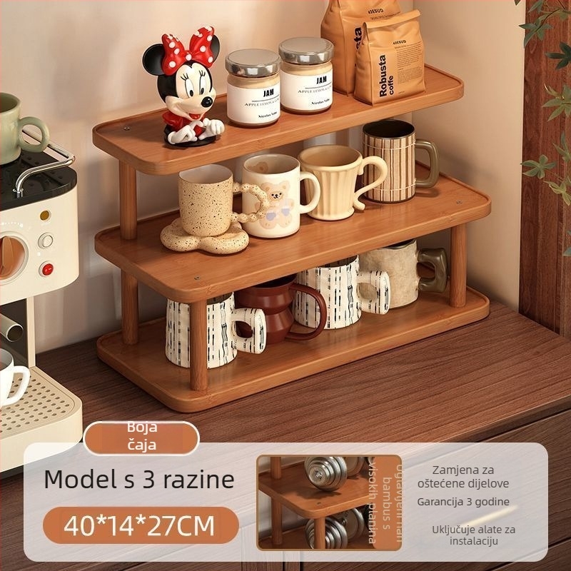 Stalak za čajnu posudu na stolu — 3-etažni, materijal Nanzhu, ugradnja vijcima, suvremen minimalistički stil