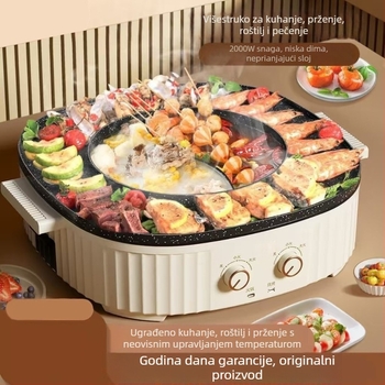 Shabu-shabu sve-u-jednom lonac s grillom – 1200W, aluminijska legura, dubina unutarnje posude 7 cm, pogodna za 3–4 osobe