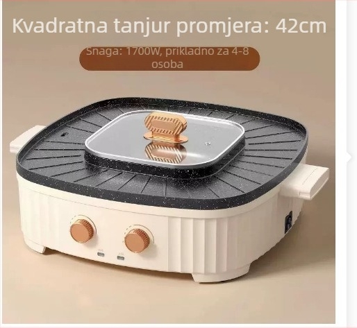 Shabu-shabu sve-u-jednom lonac s grillom – 1200W, aluminijska legura, dubina unutarnje posude 7 cm, pogodna za 3–4 osobe