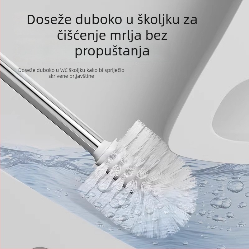 Četka za WC s bazom, dugačkom drškom, zidni držač, bez mrtvih kutova, pogodna za klozete u čučnju