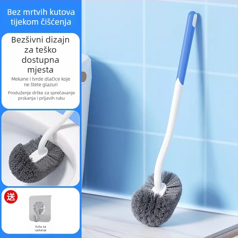 Četka za WC s bazom, dugačkom drškom, zidni držač, bez mrtvih kutova, pogodna za klozete u čučnju