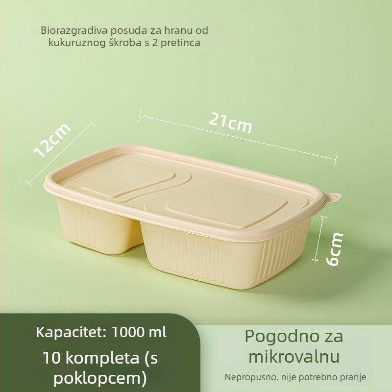 Yunlei biološki razgradive posude za ručak, jednokratne zdjele na bazi kukuruznog škroba, kvadratne i kružne s poklopcem, debelog dizajna, za kućnu upotrebu
