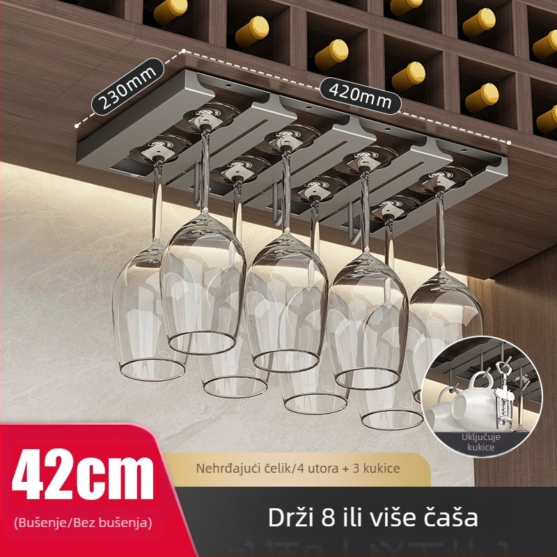 Stalak za čaše od nehrđajućeg čelika, zidni držač za čaše, bez bušenja, moderni jednostavni stil.