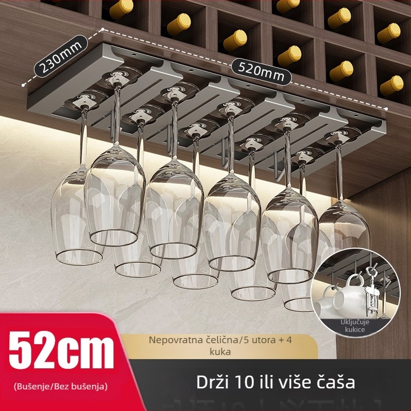 Stalak za čaše od nehrđajućeg čelika, zidni držač za čaše, bez bušenja, moderni jednostavni stil.