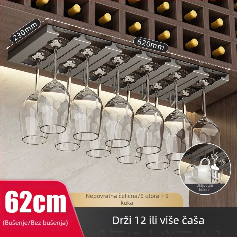 Stalak za čaše od nehrđajućeg čelika, zidni držač za čaše, bez bušenja, moderni jednostavni stil.