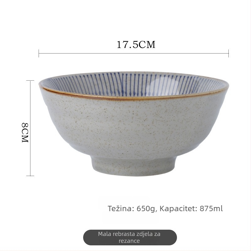 Zdjela za rižu, japanski stil vintage posuđe, porculan, ručno crtane pruge, okrugli oblik, mikrovalna kompatibilna (Porcelan; Ručno crtane pruge; Okrugli oblik; Mikrovalna kompatibilna; Japanski stil vintage)