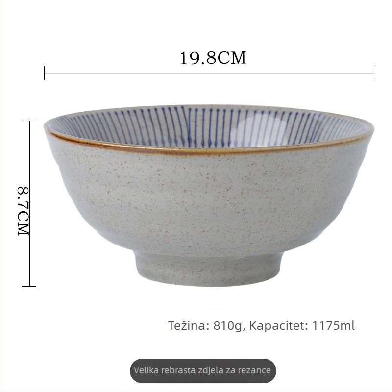 Zdjela za rižu, japanski stil vintage posuđe, porculan, ručno crtane pruge, okrugli oblik, mikrovalna kompatibilna (Porcelan; Ručno crtane pruge; Okrugli oblik; Mikrovalna kompatibilna; Japanski stil vintage)