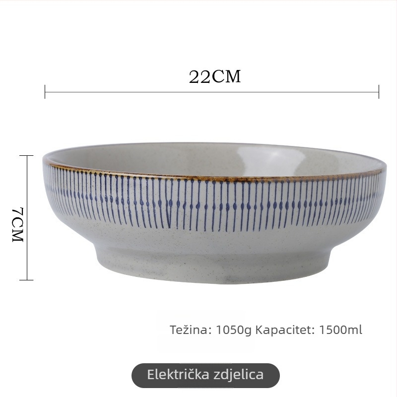 Zdjela za rižu, japanski stil vintage posuđe, porculan, ručno crtane pruge, okrugli oblik, mikrovalna kompatibilna (Porcelan; Ručno crtane pruge; Okrugli oblik; Mikrovalna kompatibilna; Japanski stil vintage)