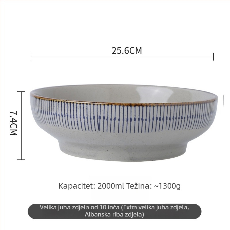 Zdjela za rižu, japanski stil vintage posuđe, porculan, ručno crtane pruge, okrugli oblik, mikrovalna kompatibilna (Porcelan; Ručno crtane pruge; Okrugli oblik; Mikrovalna kompatibilna; Japanski stil vintage)
