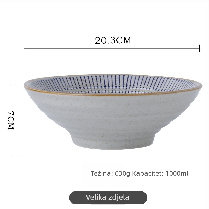 Zdjela za rižu, japanski stil vintage posuđe, porculan, ručno crtane pruge, okrugli oblik, mikrovalna kompatibilna (Porcelan; Ručno crtane pruge; Okrugli oblik; Mikrovalna kompatibilna; Japanski stil vintage)