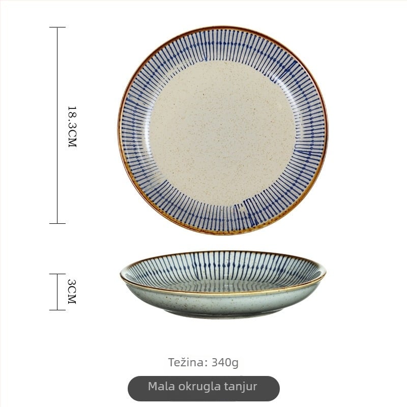 Zdjela za rižu, japanski stil vintage posuđe, porculan, ručno crtane pruge, okrugli oblik, mikrovalna kompatibilna (Porcelan; Ručno crtane pruge; Okrugli oblik; Mikrovalna kompatibilna; Japanski stil vintage)