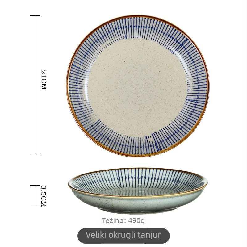 Zdjela za rižu, japanski stil vintage posuđe, porculan, ručno crtane pruge, okrugli oblik, mikrovalna kompatibilna (Porcelan; Ručno crtane pruge; Okrugli oblik; Mikrovalna kompatibilna; Japanski stil vintage)
