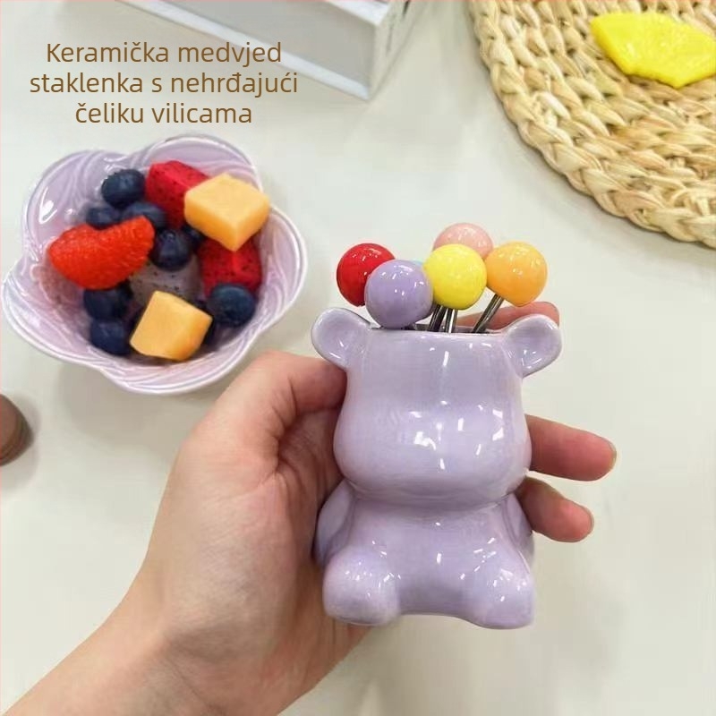 Voćna vilica (keramička, modern minimalist stil, crtani uzorak, za djecu, premium kvaliteta)