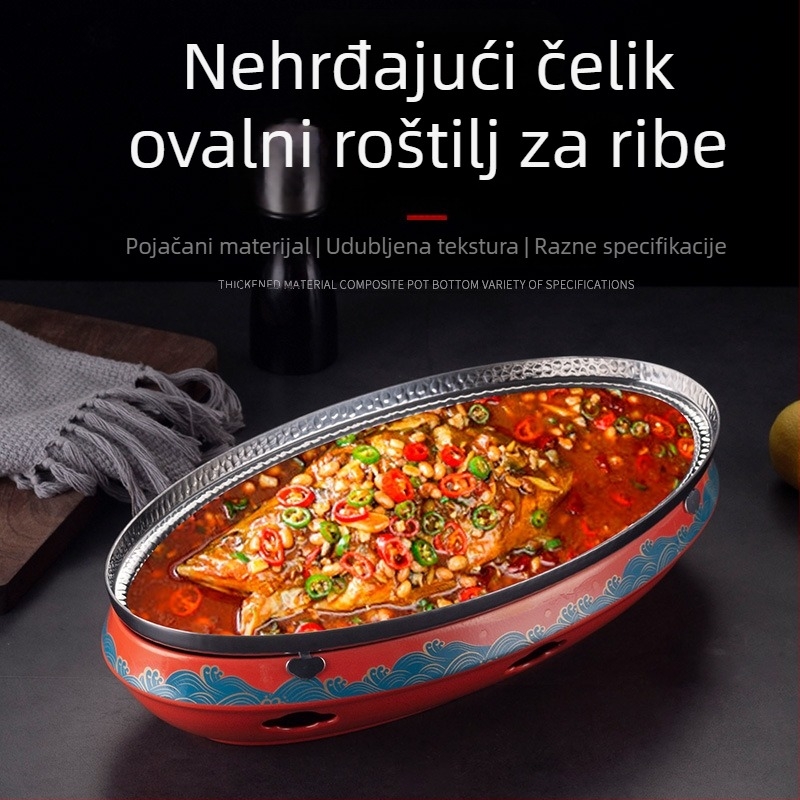 Nehrđajući čelični okrugli grill tiganj s emajl tehnologijom, kineski stil, bez premaza