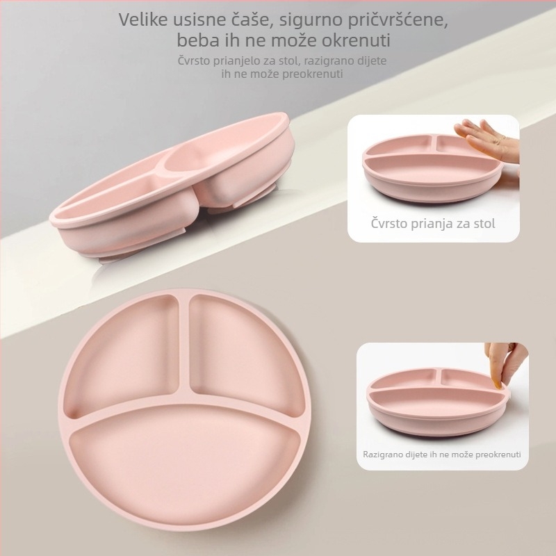 SHY silikonni set za hranjenje beba – 3-djelni set sa usisnom podlogom ( zdjela, žlica, zdjelica za rižu )