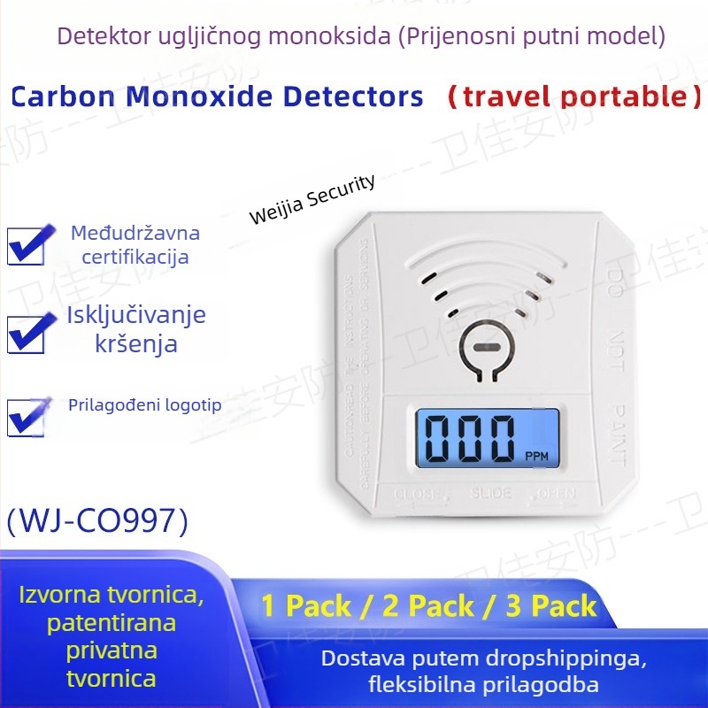 Prijenosni detektor ugljikovog monoksida, model WJ-CO997, raspon mjerenja 999 ppm, napajanje baterijama, marka Guard