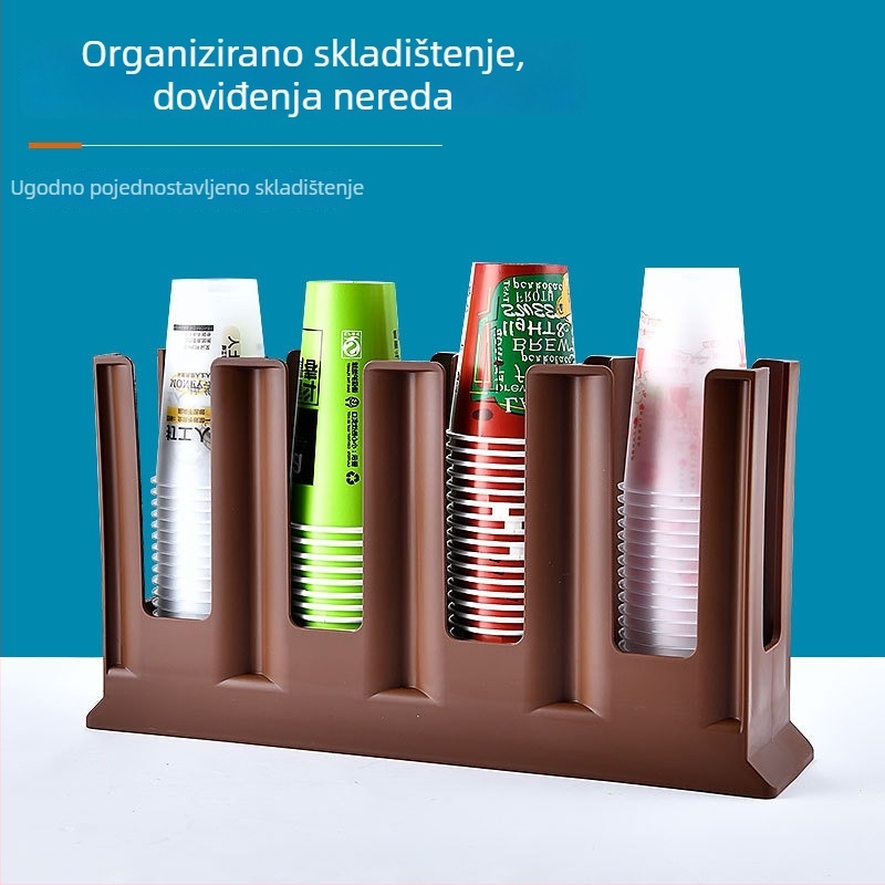 Plastični dispenser za čaše s policom za jednorazne čaše, konfiguracija četiri pretinca (ravna ili nagnuta)