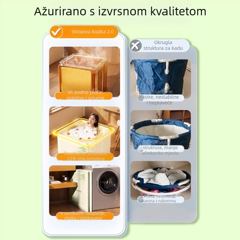 Sklopiva kvadratna kada za unutarnju upotrebu, ekološki PVC, kapacitet za dvije osobe, povišeni rubovi