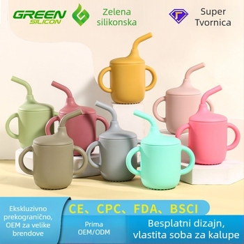 Silicone dječji čaš s kljunom - nepropusna, otporna na padove, set dječjih posuđa za jelo, od 3 mjeseca