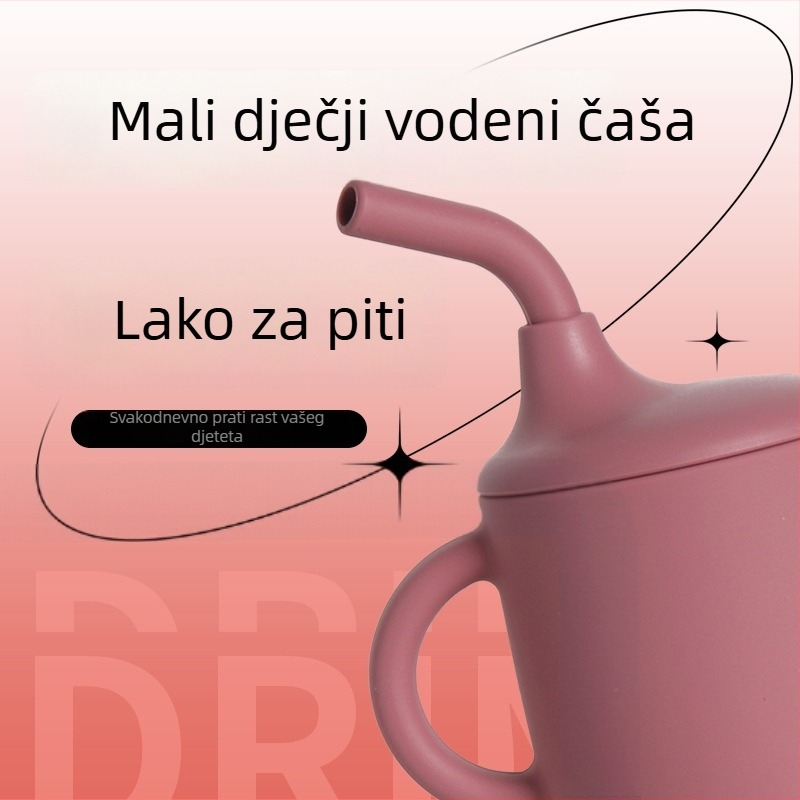 Silicone dječji čaš s kljunom - nepropusna, otporna na padove, set dječjih posuđa za jelo, od 3 mjeseca