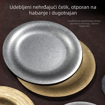 Tanjur od nehrđajućeg čelika, okrugli, retro industrijskog stila, tlačenje loga moguće, prilagodba dostupna