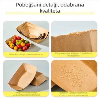 Debeli kraft papir, jednokratna masnoćom otporna pladnja za hranu, za pomfrit, grickalice, prženu piletinu i roštilj