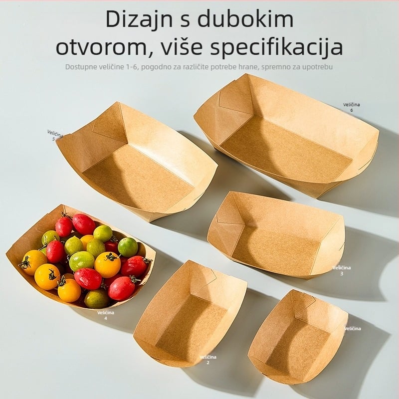 Debeli kraft papir, jednokratna masnoćom otporna pladnja za hranu, za pomfrit, grickalice, prženu piletinu i roštilj