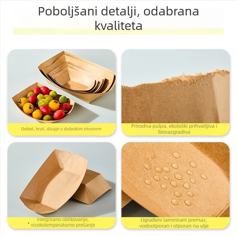 Debeli kraft papir, jednokratna masnoćom otporna pladnja za hranu, za pomfrit, grickalice, prženu piletinu i roštilj
