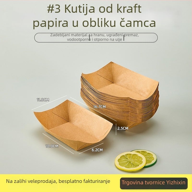 Debeli kraft papir, jednokratna masnoćom otporna pladnja za hranu, za pomfrit, grickalice, prženu piletinu i roštilj