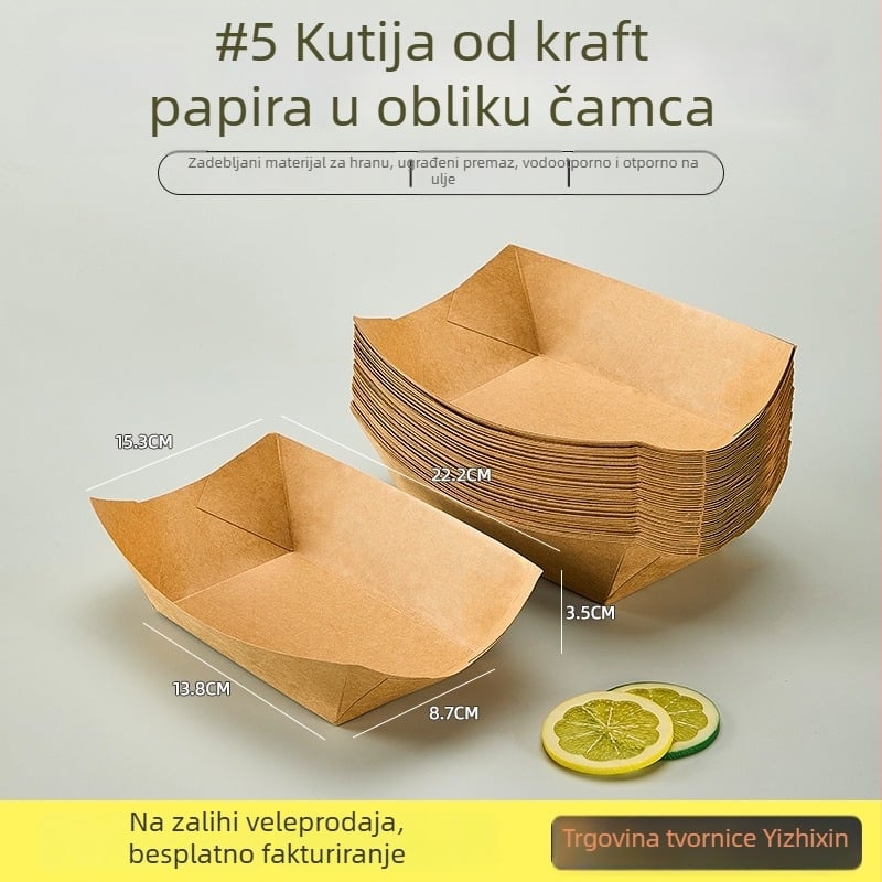 Debeli kraft papir, jednokratna masnoćom otporna pladnja za hranu, za pomfrit, grickalice, prženu piletinu i roštilj