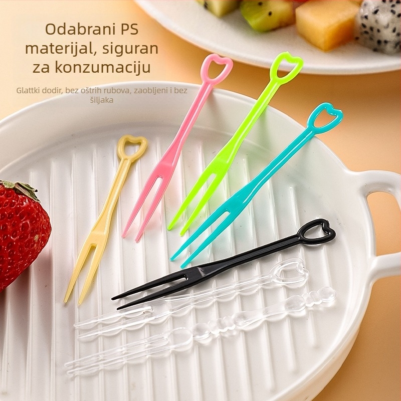 Jednokratna vilica za voće od PS plastike, individualno pakirana, 100–200 kom/pak, pogodno za mikrovalnu pećnicu, težina 0,55 g po štapiću