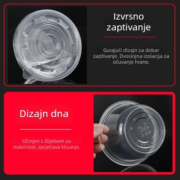Jednokratna plastična zdjela za dostavu s poklopcem, kapacitet 300–1000 ml, standardna debljina