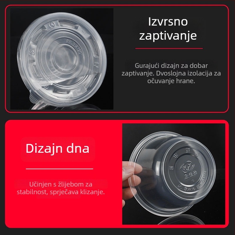 Jednokratna plastična zdjela za dostavu s poklopcem, kapacitet 300–1000 ml, standardna debljina