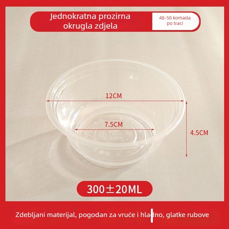 Jednokratna plastična zdjela za dostavu s poklopcem, kapacitet 300–1000 ml, standardna debljina
