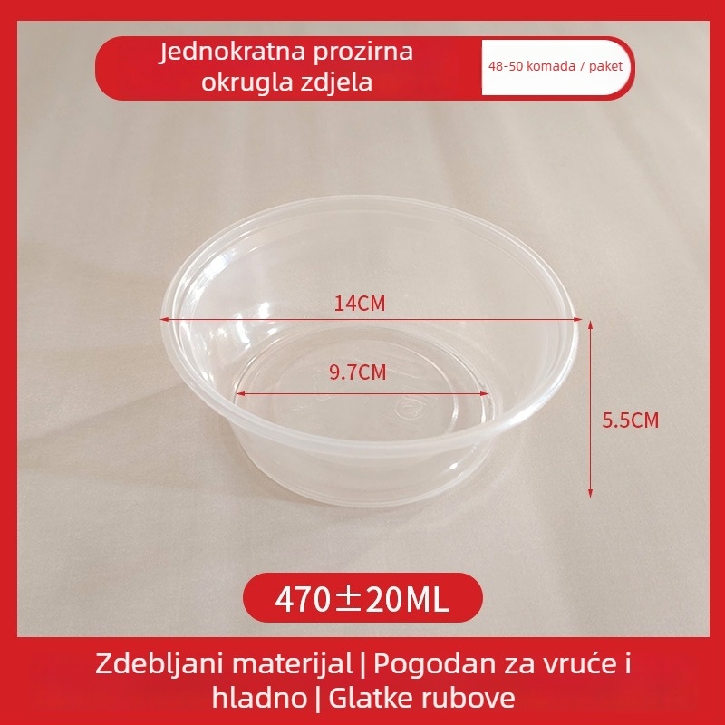Jednokratna plastična zdjela za dostavu s poklopcem, kapacitet 300–1000 ml, standardna debljina