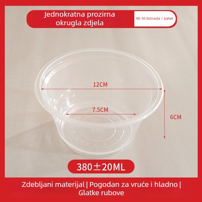 Jednokratna plastična zdjela za dostavu s poklopcem, kapacitet 300–1000 ml, standardna debljina