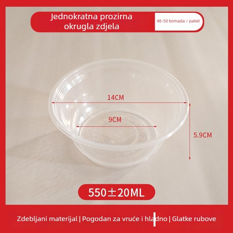Jednokratna plastična zdjela za dostavu s poklopcem, kapacitet 300–1000 ml, standardna debljina