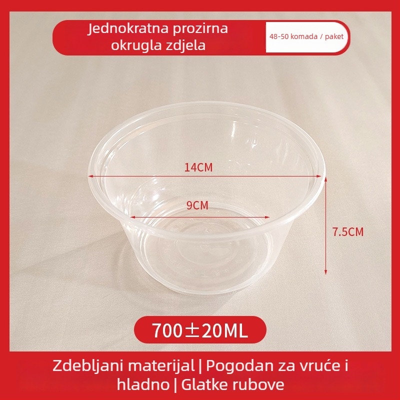 Jednokratna plastična zdjela za dostavu s poklopcem, kapacitet 300–1000 ml, standardna debljina