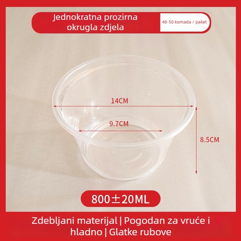 Jednokratna plastična zdjela za dostavu s poklopcem, kapacitet 300–1000 ml, standardna debljina