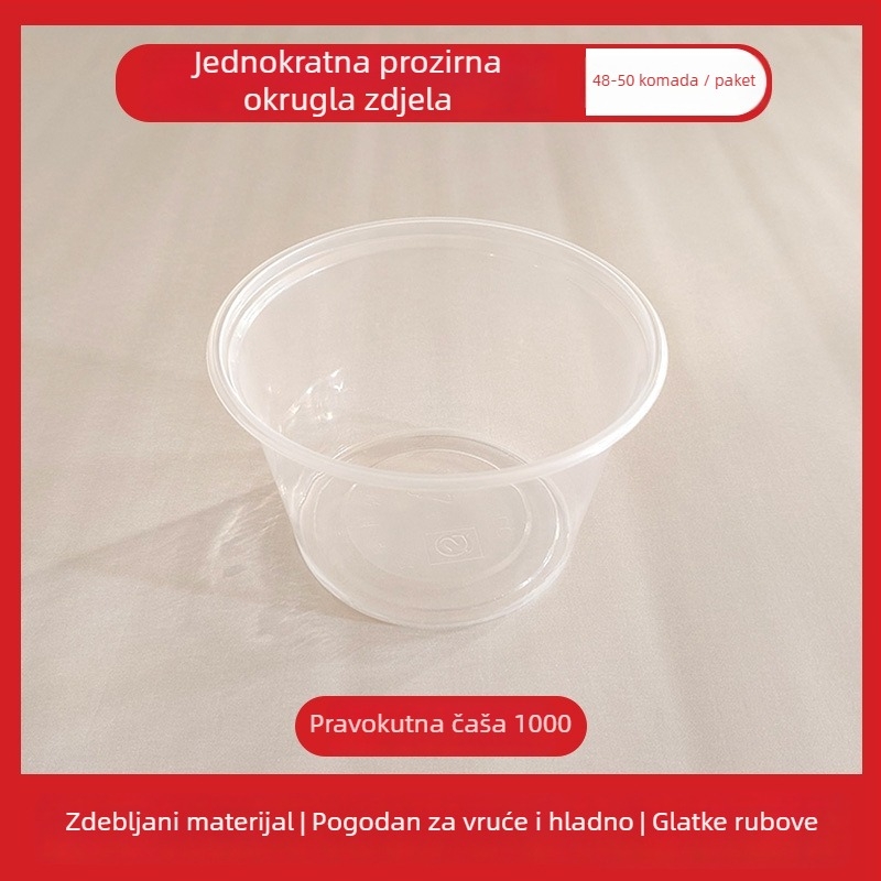 Jednokratna plastična zdjela za dostavu s poklopcem, kapacitet 300–1000 ml, standardna debljina