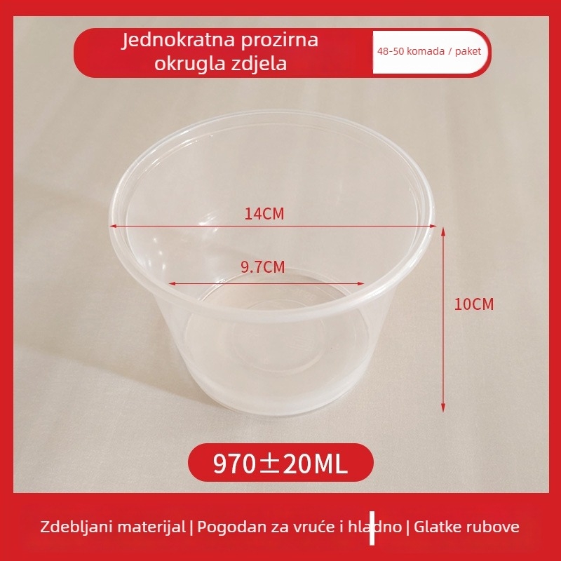 Jednokratna plastična zdjela za dostavu s poklopcem, kapacitet 300–1000 ml, standardna debljina