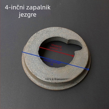 Set od lijevanog željeza za drvenu peć — uključuje prsten za izgaranje, keramički plamen prsten i prsten za stabilizaciju plamena