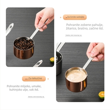 Dip cup od nehrđajućeg čelika 304 s dugačkim držačem, okrugli oblik, elektroplirani završetak, više uzoraka, mogućnost prilagođenog logotipa
