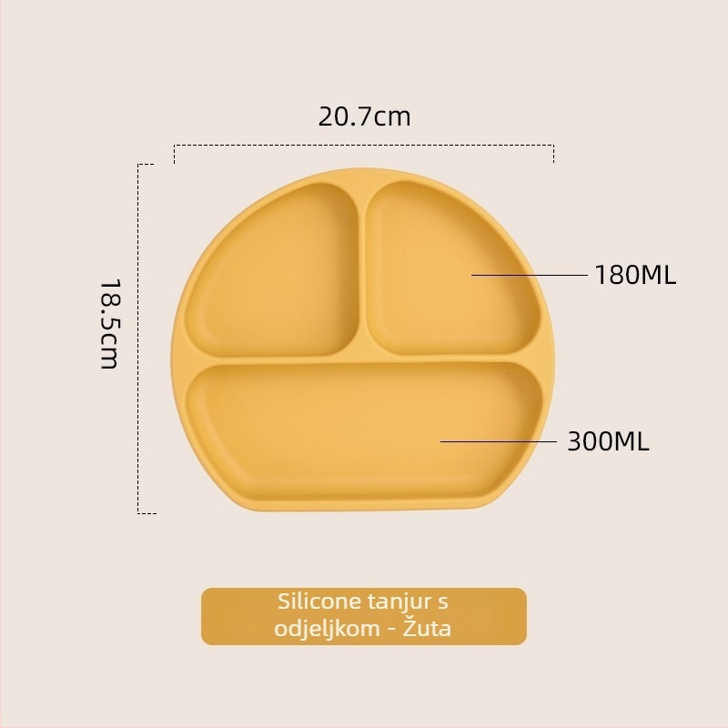 Dječji tanjur za jelo s usisnom kopčom, silikon visokog prehrambenog standarda, podijeljeni tanjur s tri odjeljka, kutija za mlijeko s tri odjeljka, 1 kom, minimalistički dizajn