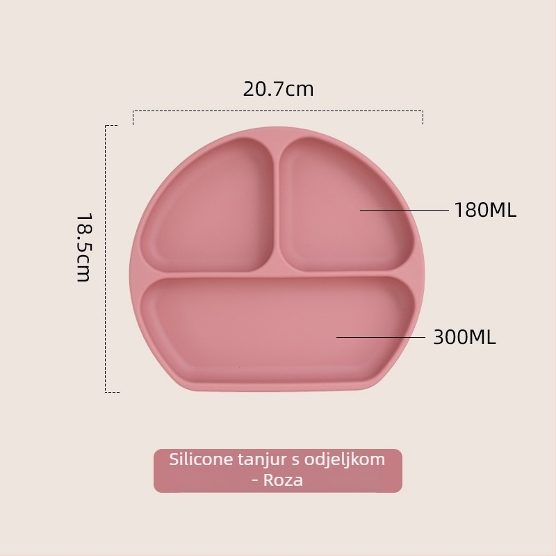 Dječji tanjur za jelo s usisnom kopčom, silikon visokog prehrambenog standarda, podijeljeni tanjur s tri odjeljka, kutija za mlijeko s tri odjeljka, 1 kom, minimalistički dizajn
